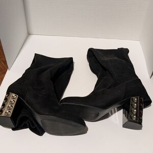 Carlos Santana Black Size 8.5 Over The Knees Metallic Heeled Boots